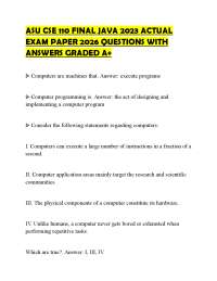 ASU CSE 110 FINAL JAVA 2023 ACTUAL EXAM PAPER 2026 QUESTIONS WITH ANSWERS GRADED A+