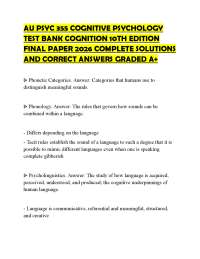 AU PSYC 355 COGNITIVE PSYCHOLOGY TEST BANK COGNITION 10TH EDITION FINAL PAPER 2026 COMPLET