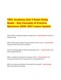 TEFL Academy Unit 5 Exam Study Guide – Key Concepts & Practice Questions 2026/ 2027 Latest