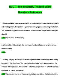 NCCT Tech in Surgery Practice Exam 2026 Questions with 100% Correct Answers Complete A+