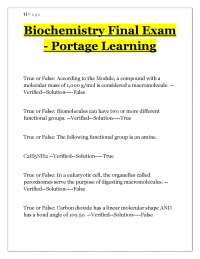 Biochemistry Final Exam | Portage Learning | Complete Questions & Verified Answers