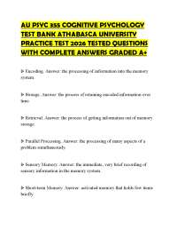 AU PSYC 355 COGNITIVE PSYCHOLOGY TEST BANK ATHABASCA UNIVERSITY PRACTICE TEST 2026 TESTED