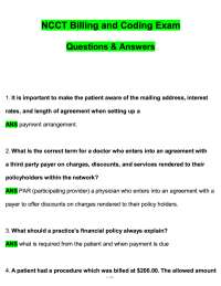 NCCT Billing And Coding Exam 2026 Questions with 100% Correct Answers Complete Updated A+