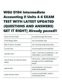 WGU D104 Intermediate Accounting II Units 4-6 EXAM TEST WITH LATEST UPDATED (QUESTIONS AND