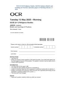 OCR GCSE Religious Studies J625/03 Judaism Beliefs and teachings & Practices