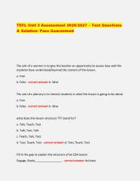 TEFL Unit 2 Assessment 2026/2027 – Test Questions & Solution/ Pass Guaranteed