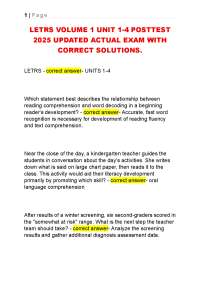 LETRS VOLUME 1 UNIT 1-4 POSTTEST 2025/2026 UPDATED ACTUAL EXAM WITH CORRECT SOLUTIONS.