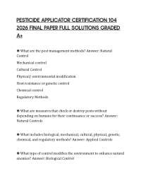 PESTICIDE APPLICATOR CERTIFICATION 104 2026 FINAL PAPER FULL SOLUTIONS GRADED A+