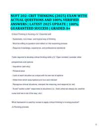 NUFT 202: CRIT THINKING (2025) EXAM WITH ACTUAL QUESTIONS AND 100% VERIFIED ANSWERS | LA