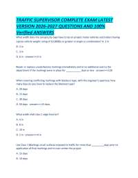 TRAFFIC SUPERVISOR COMPLETE EXAM LATEST VERSION 2026-2027 QUESTIONS AND 100% Verified ANSW