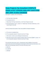 Texas Property Tax Consultant COMPLETE EXAM LATEST VERSION 2026-2027 QUESTIONS AND 100% Ve