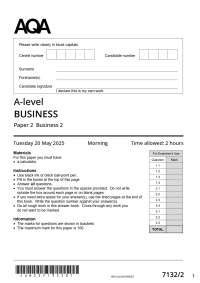 Actual 2025 AQA A-level BUSINESS 7132/2 Paper 2 Merged Question Paper + Mark Scheme