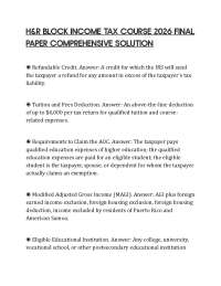 H&R BLOCK INCOME TAX COURSE 2026 FINAL PAPER COMPREHENSIVE SOLUTION