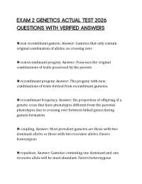 EXAM 2 GENETICS ACTUAL TEST 2026 QUESTIONS WITH VERIFIED ANSWERS