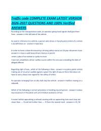 Traffic code COMPLETE EXAM LATEST VERSION 2026-2027 QUESTIONS AND 100% Verified ANSWERS.pd