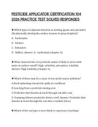 PESTICIDE APPLICATOR CERTIFICATION 104 2026 PRACTICE TEST SOLVED RESPONSES