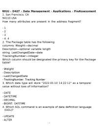 WGU - D427 - Data Management - Applications - PreAssessment