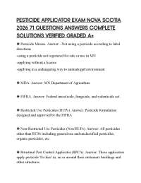 PESTICIDE APPLICATOR EXAM NOVA SCOTIA 2026 71 QUESTIONS ANSWERS COMPLETE SOLUTIONS VERIFIE
