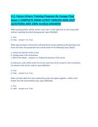 U.S. Forces Drivers Training Program for Europe Final Exam 2 COMPLETE EXAM LATEST VERSION