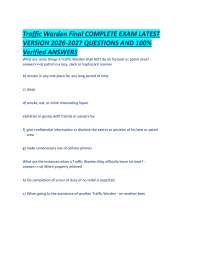 Traffic Warden Final COMPLETE EXAM LATEST VERSION 2026-2027 QUESTIONS AND 100% Verified AN