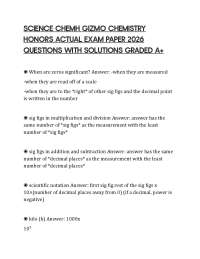 SCIENCE CHEMH GIZMO CHEMISTRY HONORS ACTUAL EXAM PAPER 2026 QUESTIONS WITH SOLUTIONS GRADE