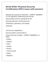 DCSA SPeD- Physical Security Certification (PSC) exam with answers