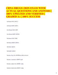 CRNA DRUGS (2025) EXAM WITH ACTUAL QUESTIONS AND ANSWERS | 100% UPDATED AND VERIFIED |