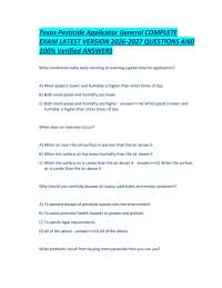Texas Pesticide Applicator General EXAM LATEST VERSION 2026-2027 QUESTIONS AND 100% Verifi
