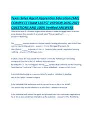 Texas Sales Agent Apprentice Education (SAE) COMPLETE EXAM LATEST VERSION 2026-2027 QUESTI