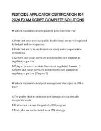 PESTICIDE APPLICATOR CERTIFICATION 104 2026 EXAM SCRIPT COMPLETE SOLUTIONS