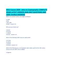 WGU Course C839 - Intro to Cryptography COMPLETE EXAM LATEST VERSION 2026-2027 QUESTIONS A