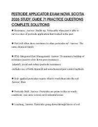 PESTICIDE APPLICATOR EXAM NOVA SCOTIA 2026 STUDY GUIDE 71 PRACTICE QUESTIONS COMPLETE SOLU