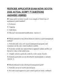 PESTICIDE APPLICATOR EXAM NOVA SCOTIA 2026 ACTUAL SCRIPT 71 QUESTIONS ANSWERS VERIFIED