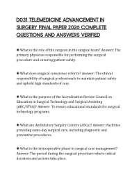 D031 TELEMEDICINE ADVANCEMENT IN SURGERY FINAL PAPER 2026 COMPLETE QUESTIONS AND ANSWERS V
