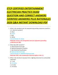 ETCP CERTIFIED ENTERTAINMENT ELECTRICIAN PRACTICE EXAM QUESTION AND CORRECT ANSWERS