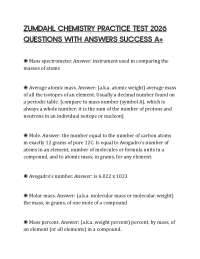 ZUMDAHL CHEMISTRY PRACTICE TEST 2026 QUESTIONS WITH ANSWERS SUCCESS A+