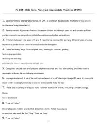 FL DCF Child Care, Preschool Appropriate Practices (PSPR)