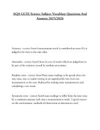 AQA GCSE Science Subject Vocablary Questions And Answers 2025/2026