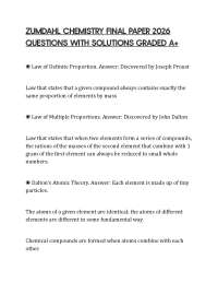ZUMDAHL CHEMISTRY FINAL PAPER 2026 QUESTIONS WITH SOLUTIONS GRADED A+