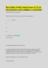 Best Online Traffic School Exam ACTUAL QUESTIONS AND CORRECT ANSWERS
