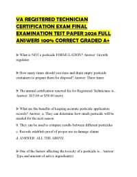 VA REGISTERED TECHNICIAN CERTIFICATION EXAM FINAL EXAMINATION TEST PAPER 2026 FULL ANSWERS