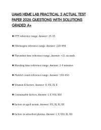 UAMS HEME LAB PRACTICAL 3 ACTUAL TEST PAPER 2026 QUESTIONS WITH SOLUTIONS GRADED A+