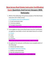 New Jersey Real Estate Instructor Certification Exam Questions And Correct Answers