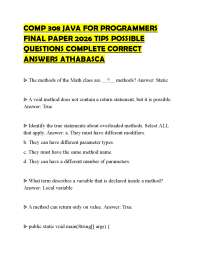 COMP 308 JAVA FOR PROGRAMMERS FINAL PAPER 2026 TIPS POSSIBLE QUESTIONS COMPLETE CORRECT AN