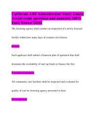 California ARF Administrator Study Guide| Actual exam questions and answers| 100% Pass
