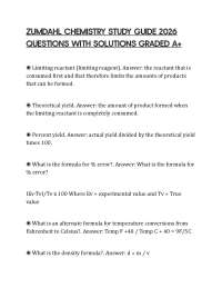 ZUMDAHL CHEMISTRY STUDY GUIDE 2026 QUESTIONS WITH SOLUTIONS GRADED A