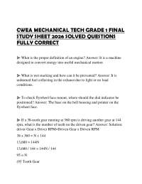 CWEA MECHANICAL TECH GRADE 1 FINAL STUDY SHEET 2026 SOLVED QUESTIONS FULLY CORRECT