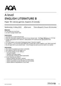 Actual 2025 AQA A-level ENGLISH LITERATURE B 7717/1B Paper 1B Literary genres: Aspects of
