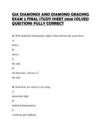 GIA DIAMONDS AND DIAMOND GRADING EXAM 2 FINAL STUDY SHEET 2026 SOLVED QUESTIONS FULLY CORR