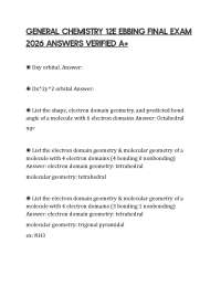 GENERAL CHEMISTRY 12E EBBING FINAL EXAM 2026 ANSWERS VERIFIED A+
